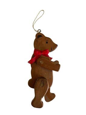 Vintage Wooden Bear Ornament Jointed Moving Arms Midwest Taiwan Christmas Decor
